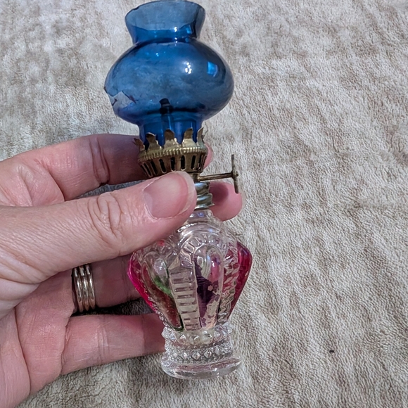 Vintage Glass Oil Lamp with Blue and Clear Design - Picture 2 of 5